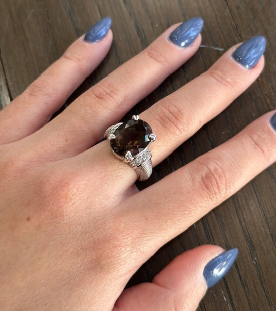 Sterling Silver Smoky Quartz Ring - Size 8