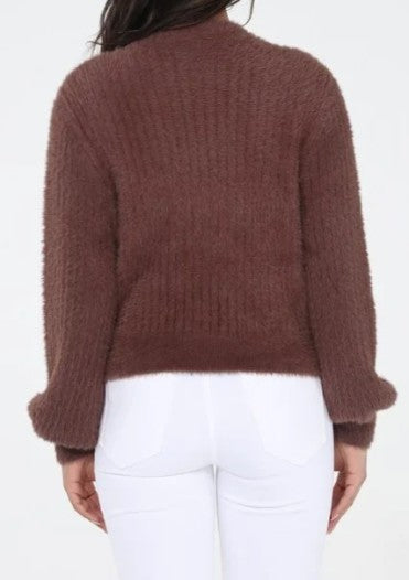 Rain & Rose Brown Fuzzy Button Cardigan Sweater