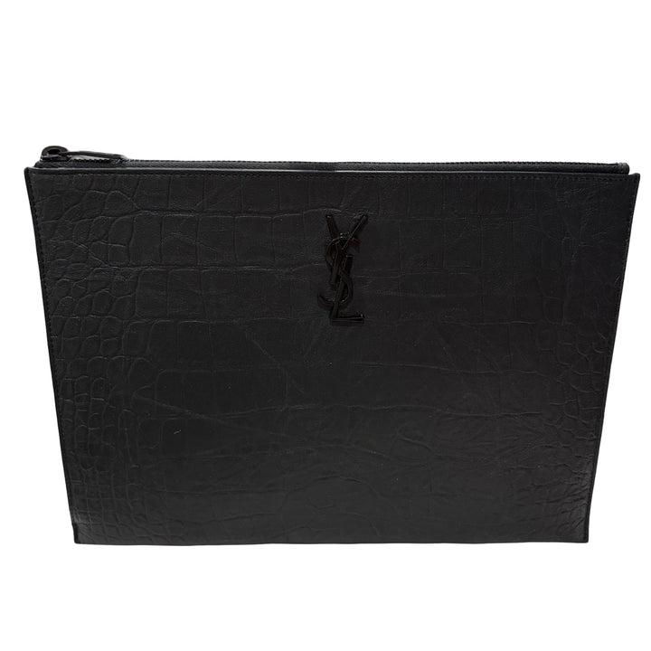 Cassandre Zipped Tablet Holder in Crocodile-Embossed Leather