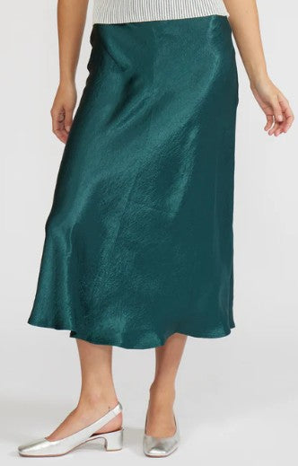 Lucy Paris Green Satin Midi Skirt