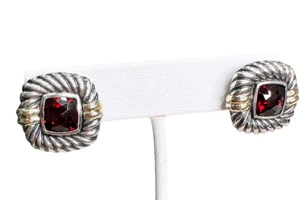 Sterling Silver & 14k Gold Garnet Cable Earrings
