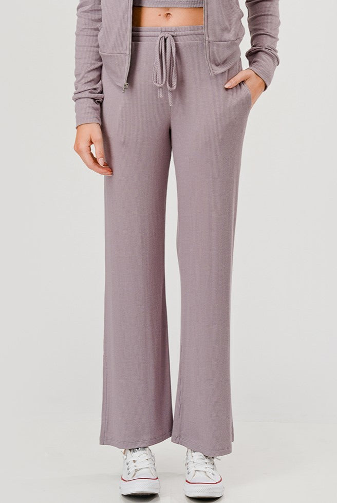 Hashttag Ribbed Wide Leg Pants - Dusty Lilac