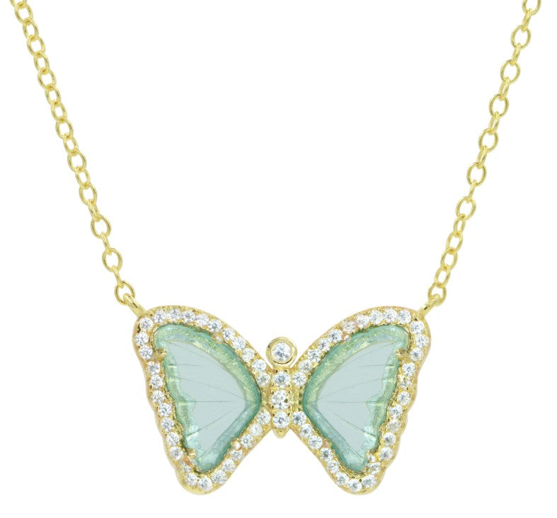 Kamaria Mini Butterfly Necklace in Aqua Green