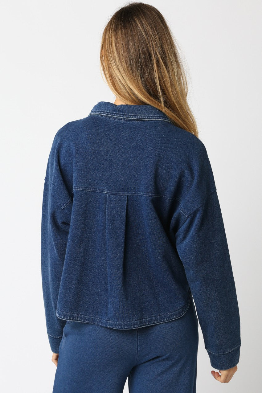 Olivaceous Denim Cropped Button Down Comfy Top