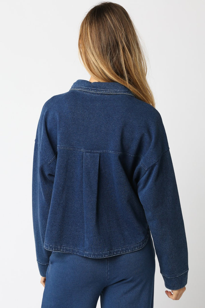 Olivaceous Denim Cropped Button Down Comfy Top