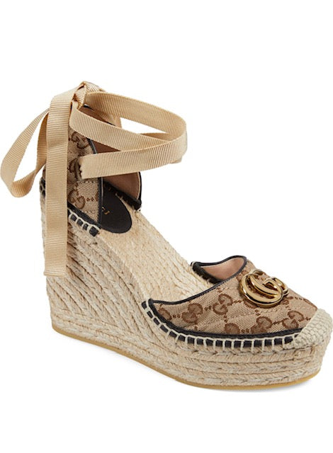 Pilar GG Ankle Tie Espadrille Platform Wedges | Size 6