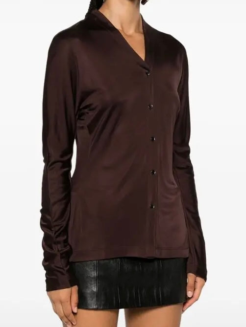 Stretch Jersey Button Front Top - Small