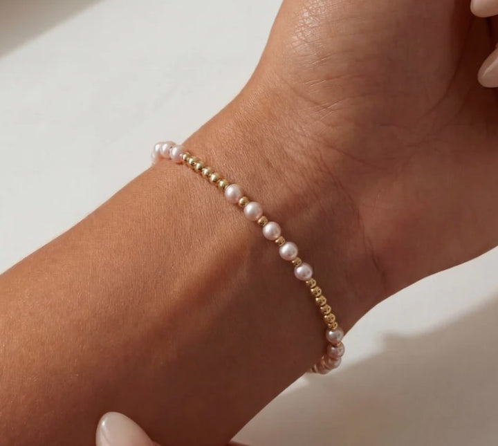 Bara Boheme MELANIE Pink Pearl Gold Filled Beaded Bracelet