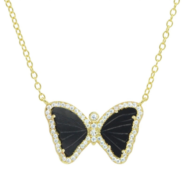 Kamaria Mini Butterfly Necklace in Black Onyx