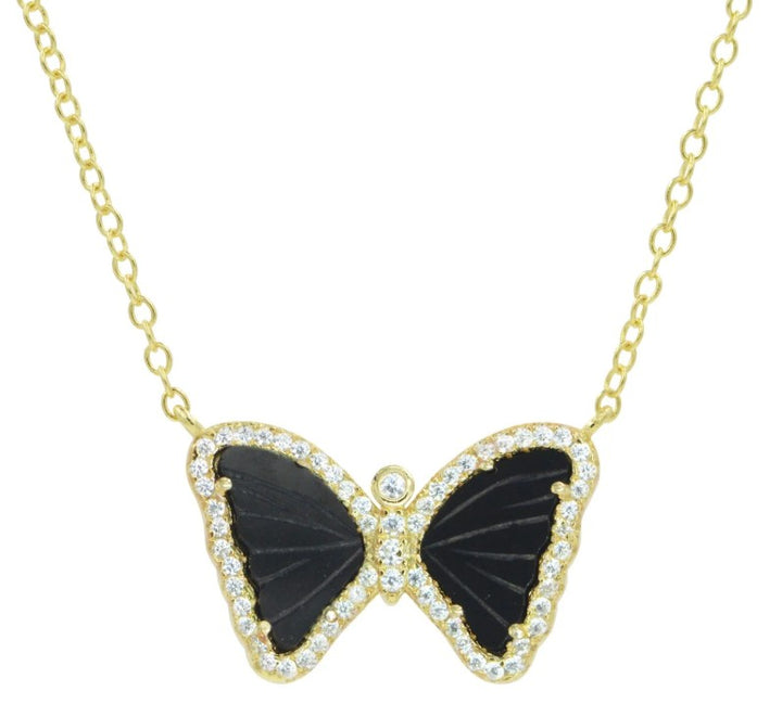 Kamaria Mini Butterfly Necklace in Black Onyx