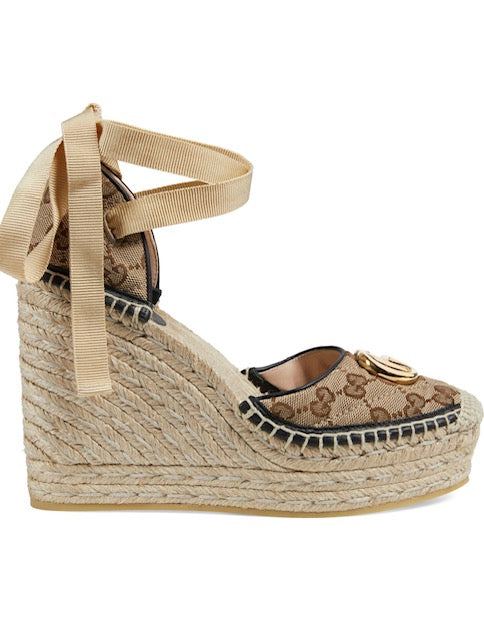 Pilar GG Ankle Tie Espadrille Platform Wedges | Size 6